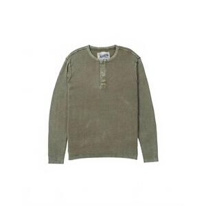 NEW SCHOTT men’s stonewashed henley sweater in olive